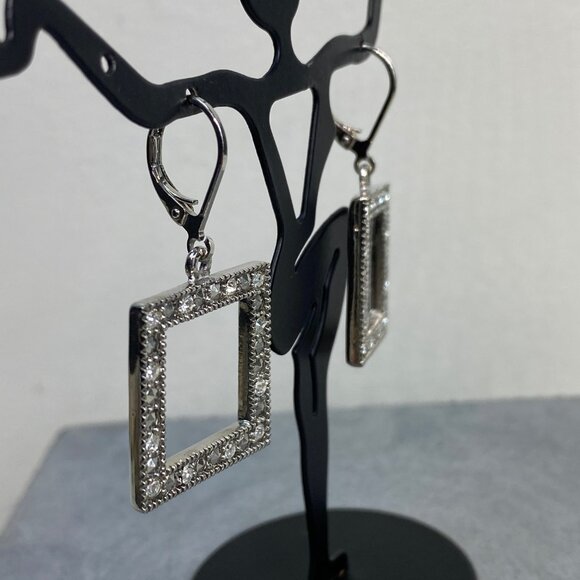 Silver Tone Rhinestone Square Dangle & Drop Earrings - Picture 5 of 6